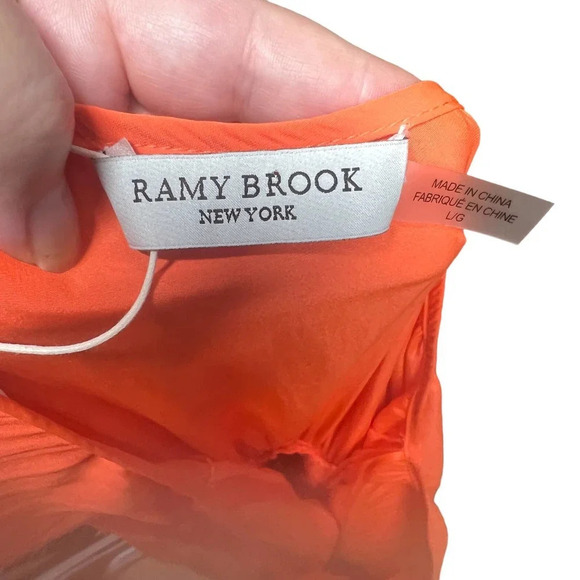 Ramy Brook Leila One Shoulder Smocked Mini Dress Red Orange Size Large - Picture 7 of 11